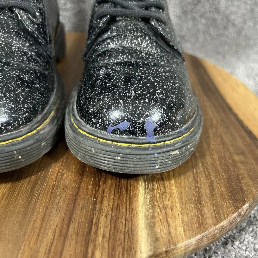 Dr Martens 1460 J Youth Sz 5 Cosmic Glitter Black Leather Zip Lace Up Boots Used